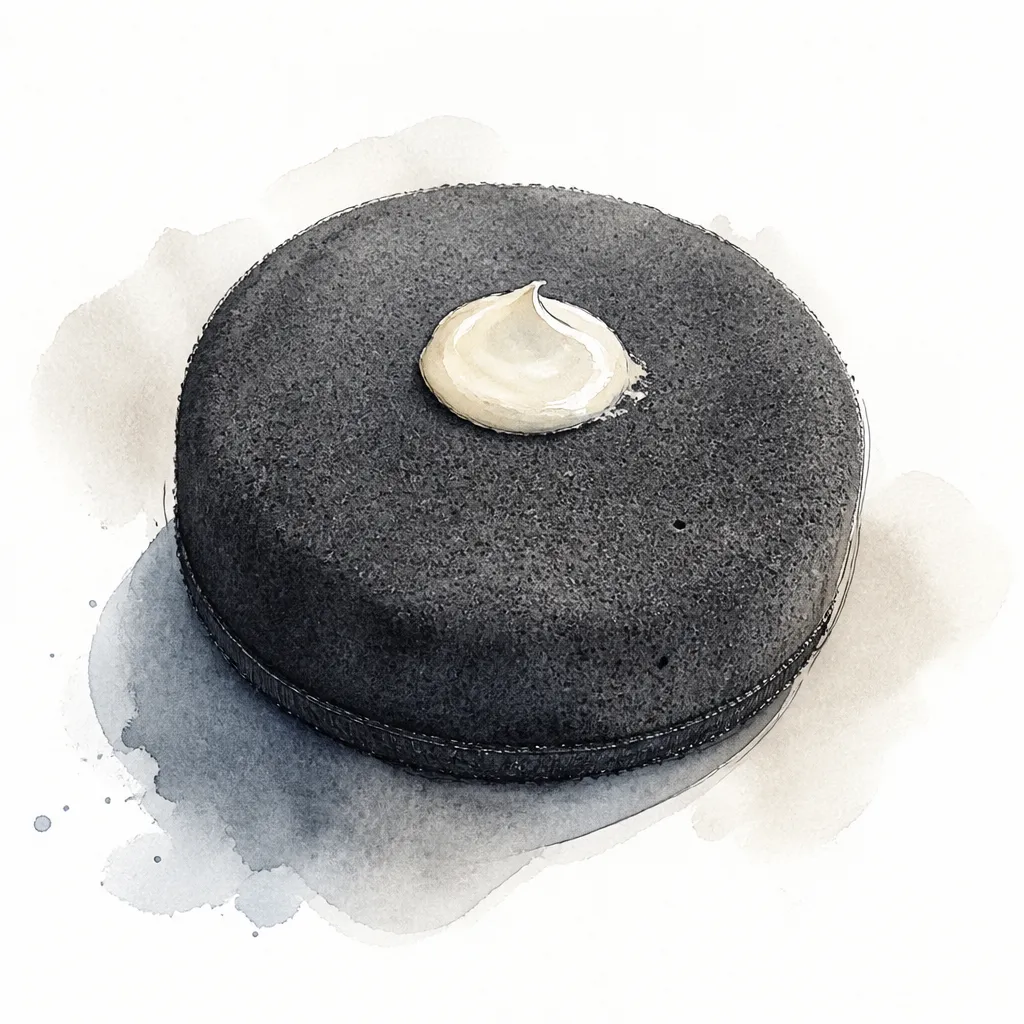 Watercolour close-up of a round foam applicator pad with a dab of wax.
