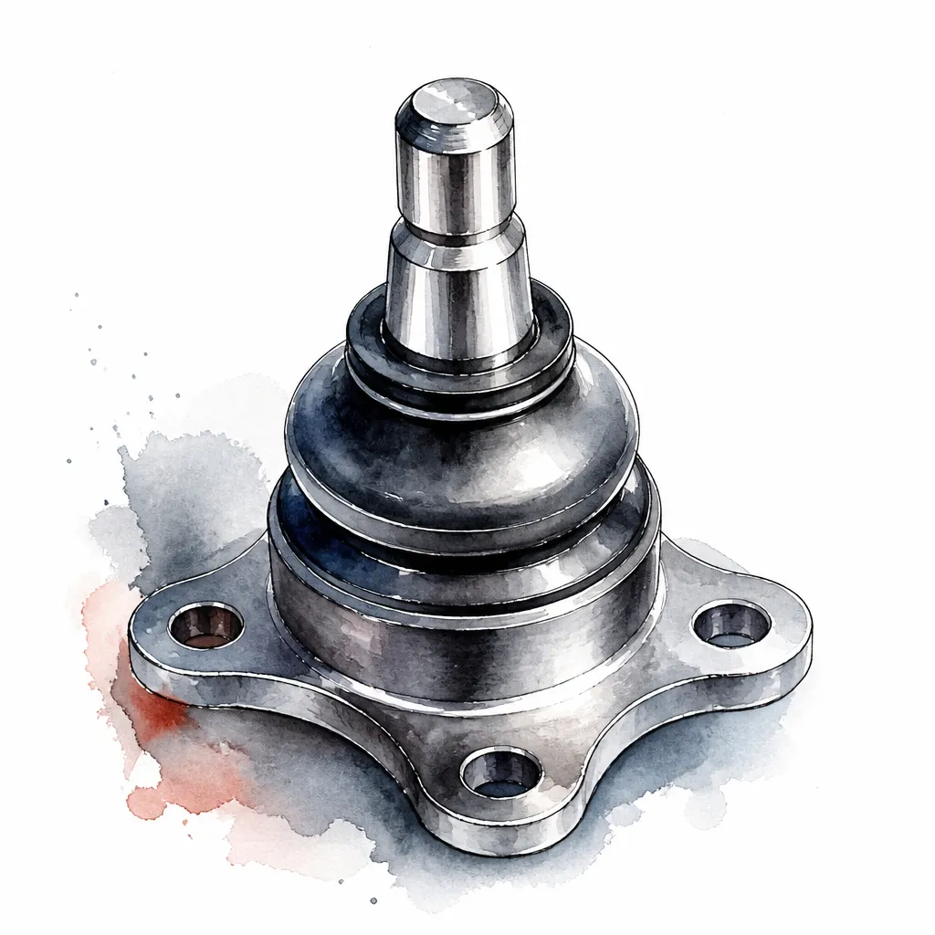 Watercolour close-up of a ball joint with its domed rubber boot.