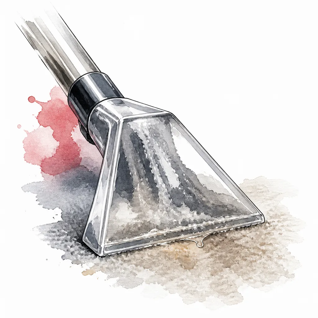 Watercolour close-up of a carpet extraction wand with a clear nozzle.