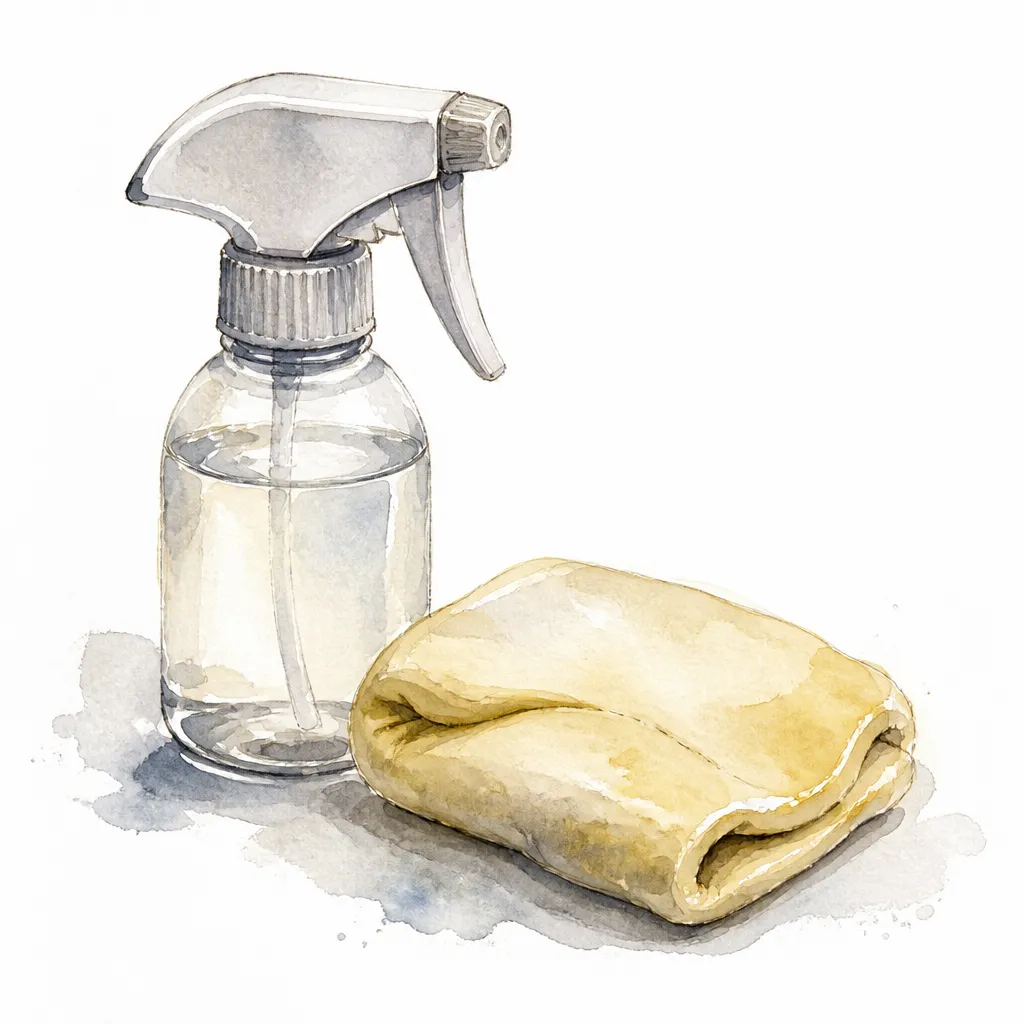 Watercolour illustration of a kneaded clay bar beside a spray bottle of clay lubricant