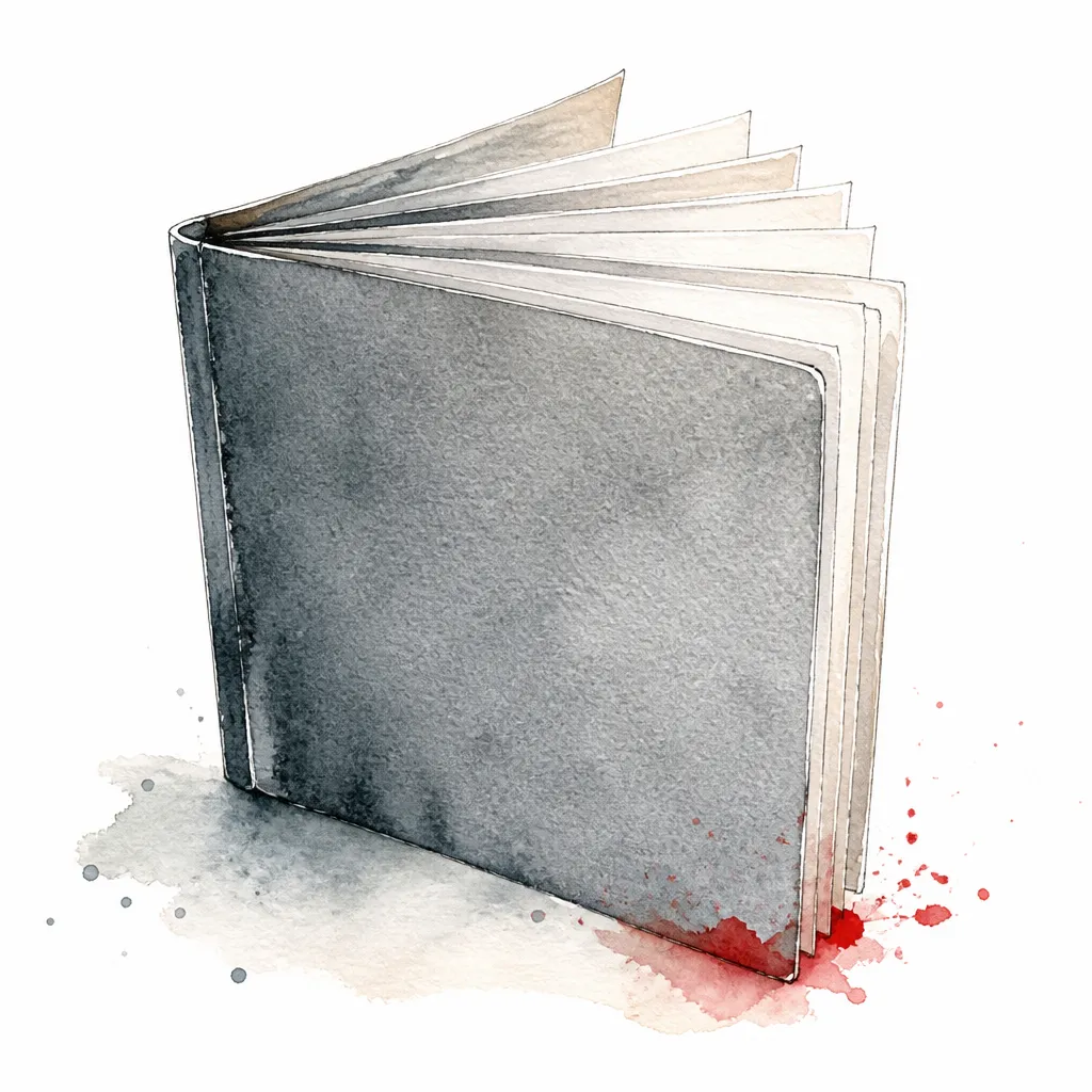 Watercolour close-up of a plain warranty booklet with pages fanned open.
