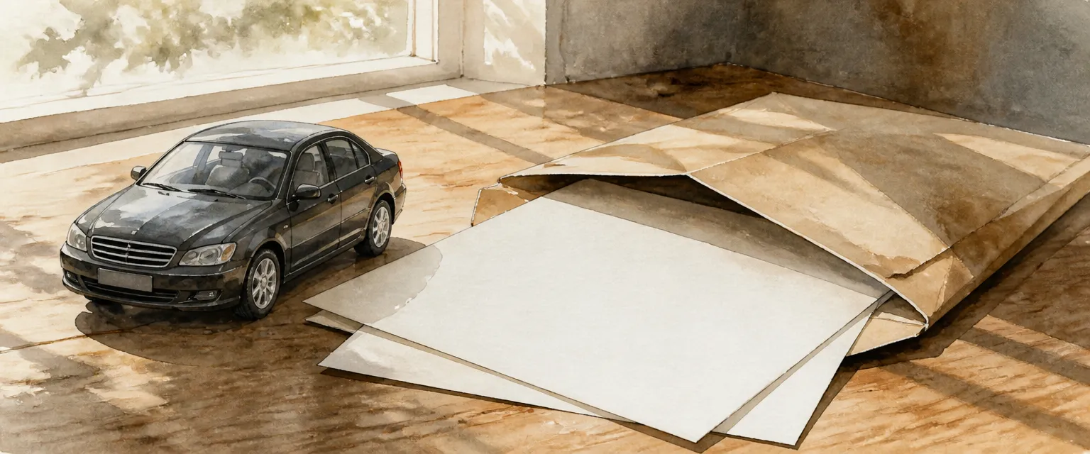 Watercolour illustration of a toy saloon beside an open envelope with blank sheets sliding out, symbolising money returned.