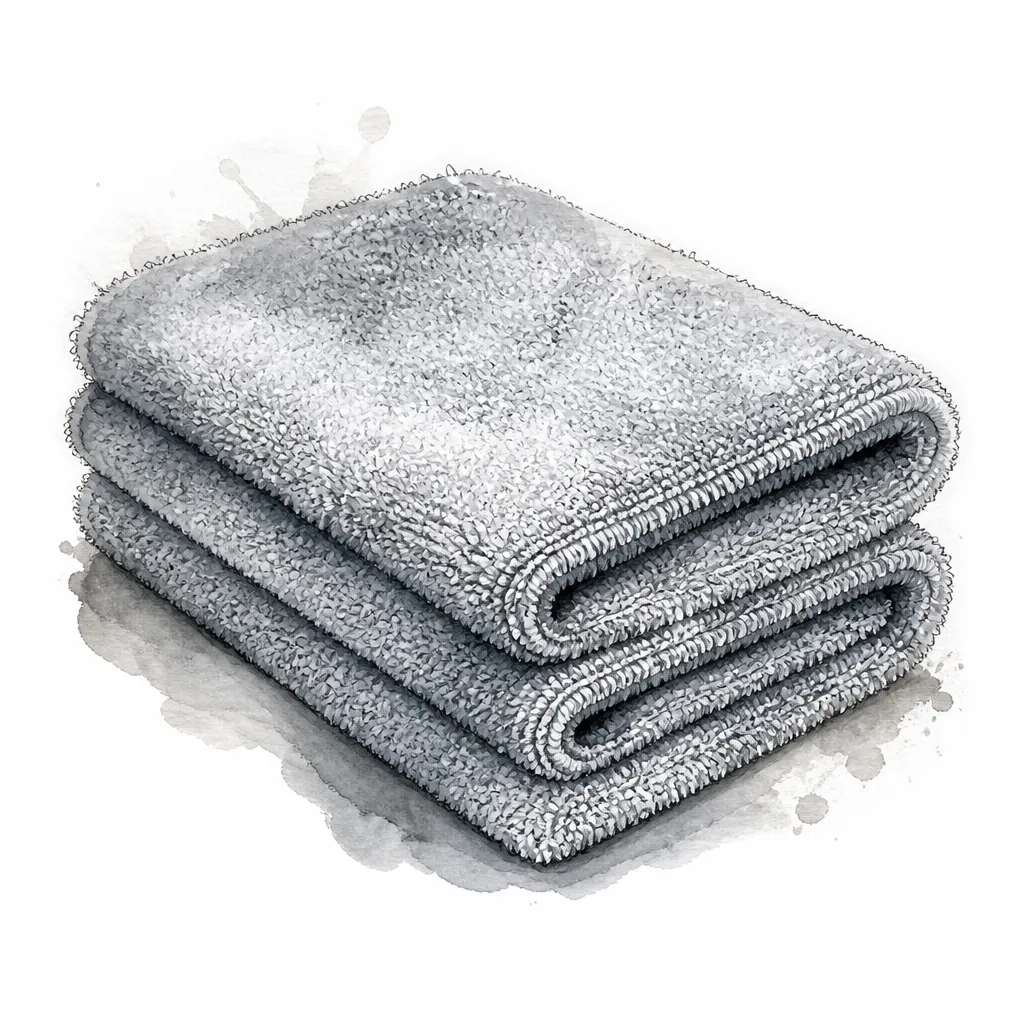 Watercolour close-up of a folded twisted-loop microfibre drying towel.