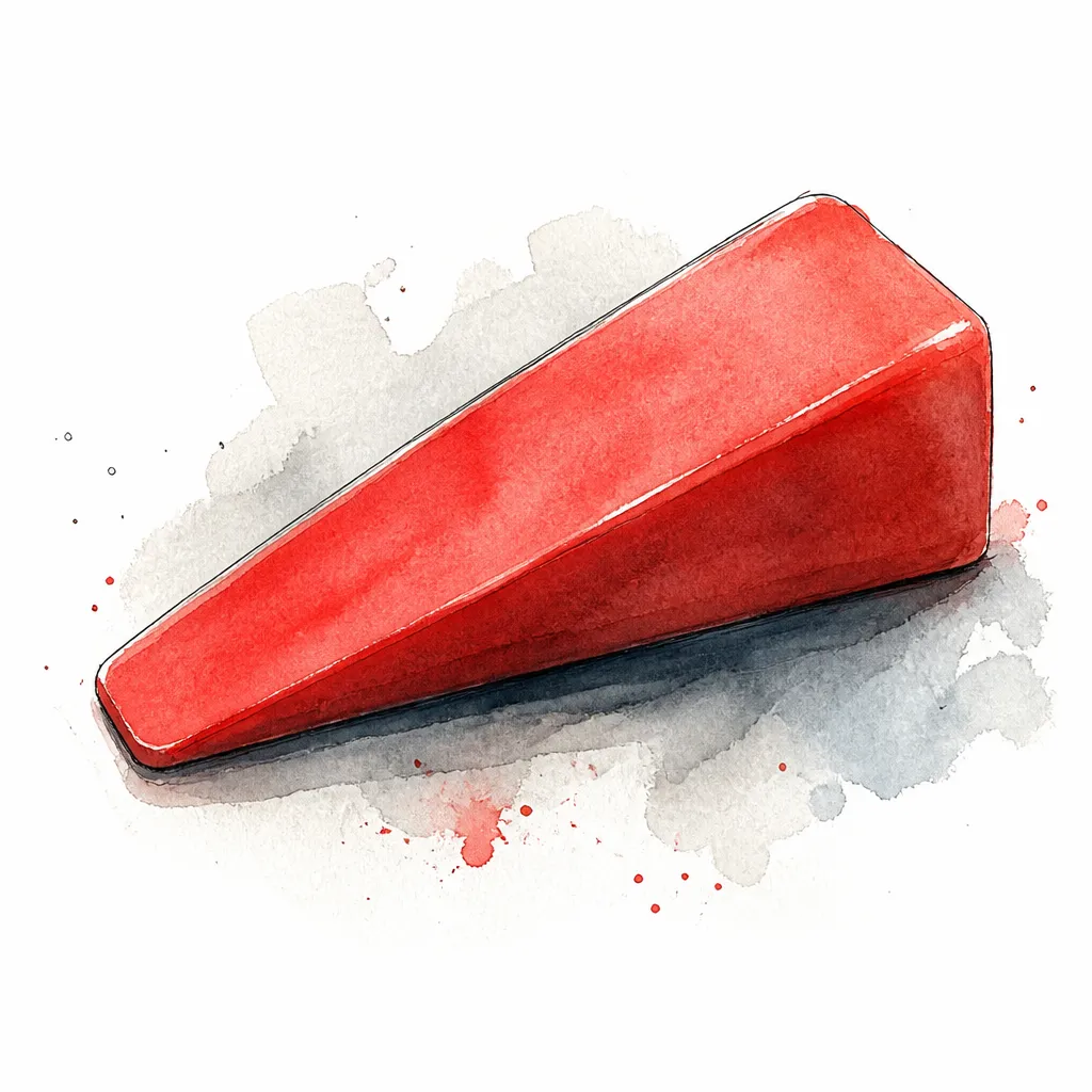 Watercolour close-up of a plastic wedge shaped gap gauge.