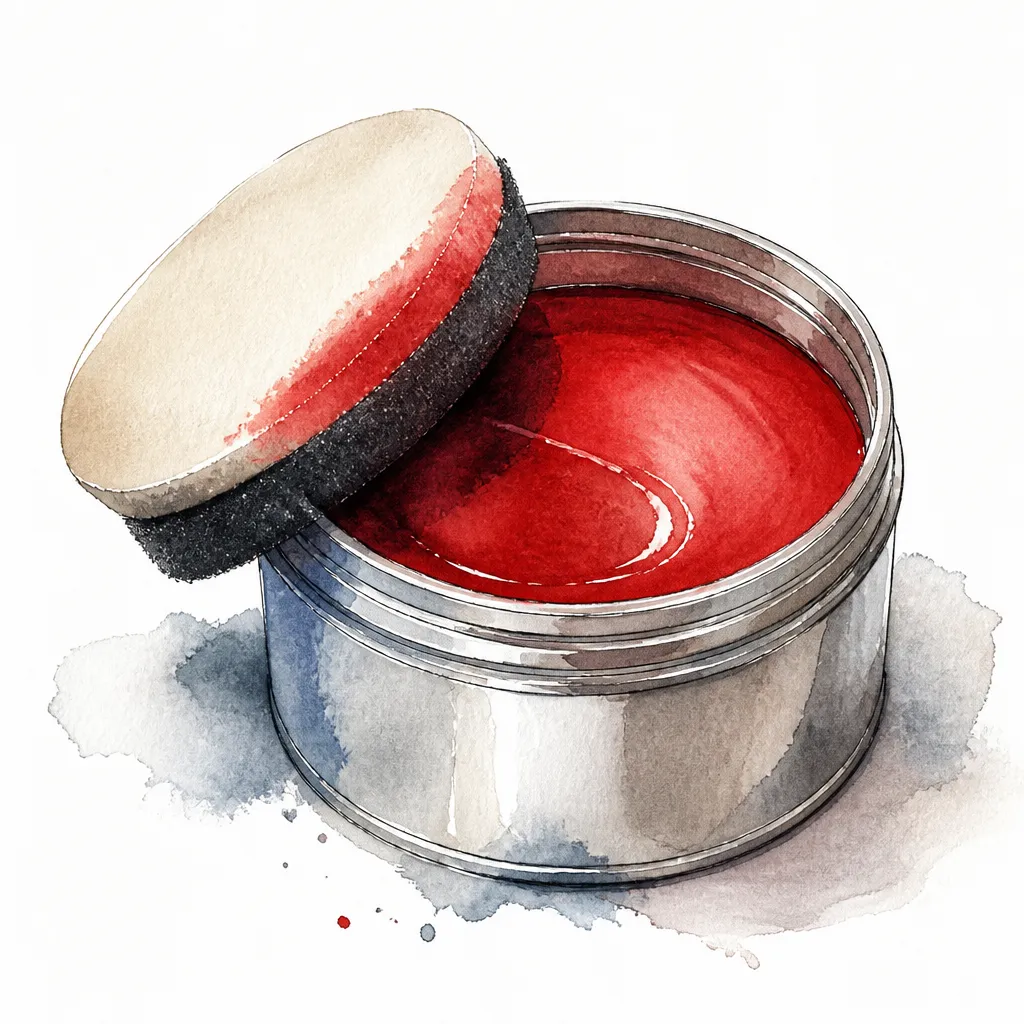 Watercolour illustration of an open sealant tin with a foam applicator resting on its rim.