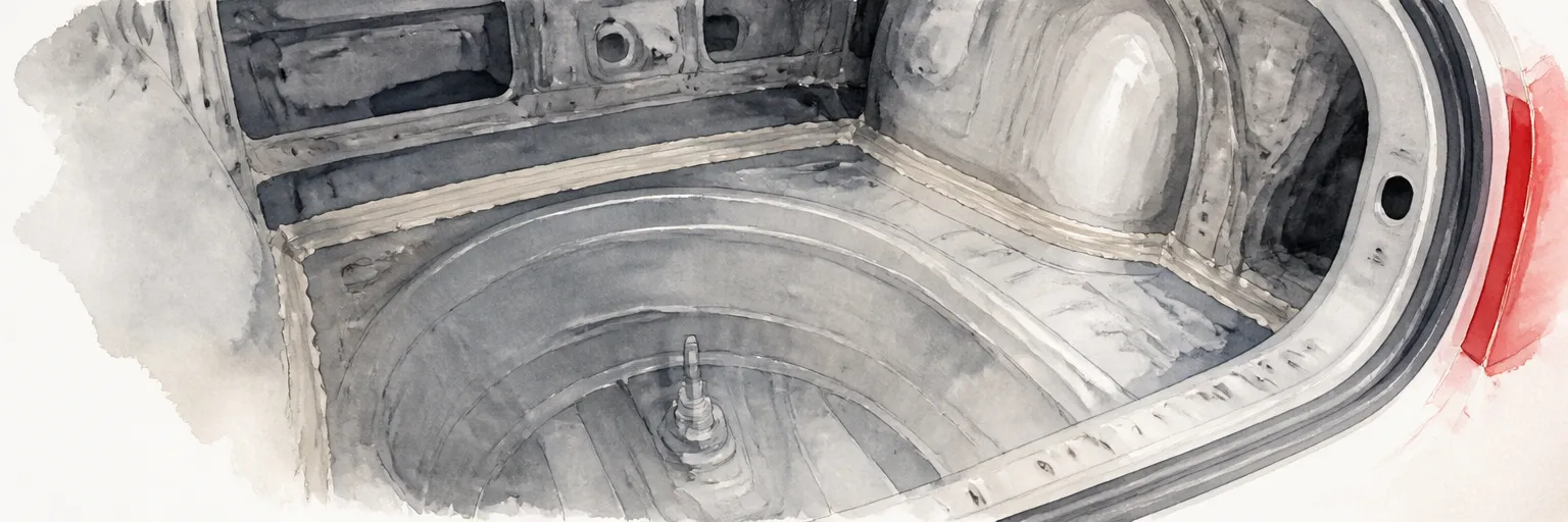 Watercolour close-up of a smooth seam sealer bead running along a primed boot well joint.