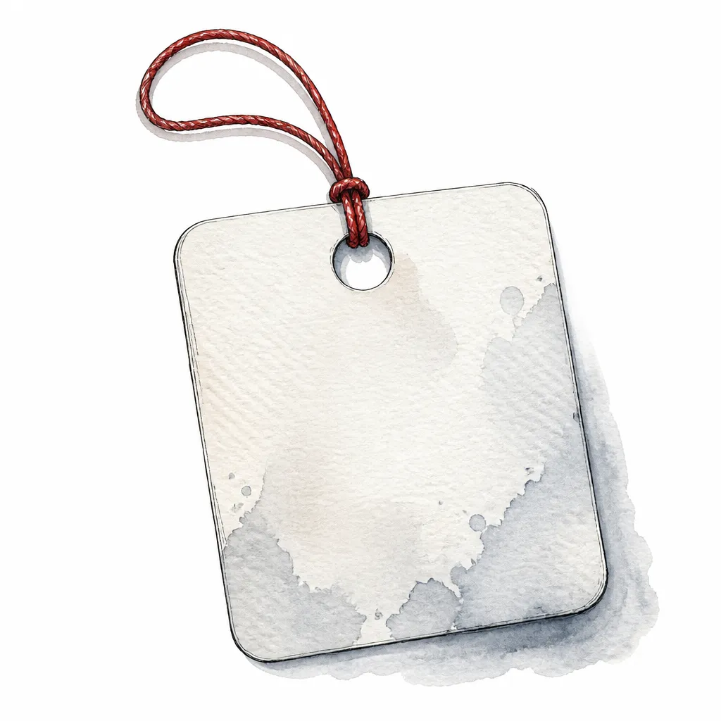 Watercolour illustration of a blank paper parking permit tag with a string loop.