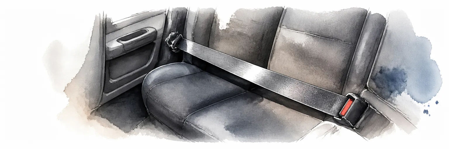 Watercolour close-up of seatbelt webbing drawn out flat with one freshly cleaned section.