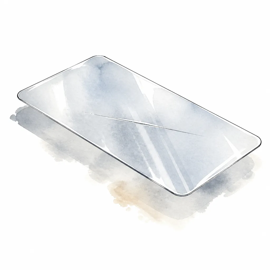 Watercolour illustration of a clear film swatch with a scratch fading away along its length.