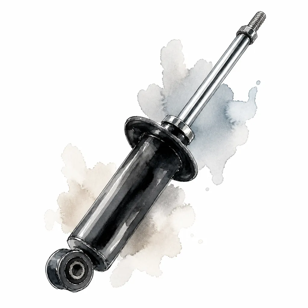 Watercolour illustration of a new shock absorber with its piston rod extended.
