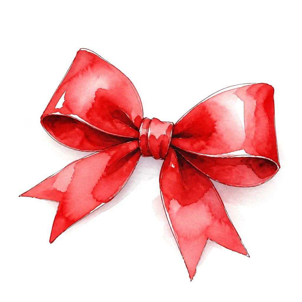 Watercolour illustration of a large red gift ribbon bow.