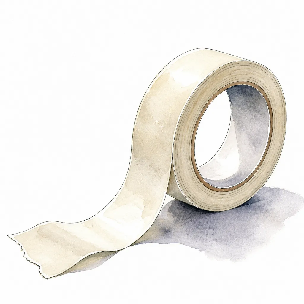 Watercolour illustration of a partly unrolled roll of masking tape.