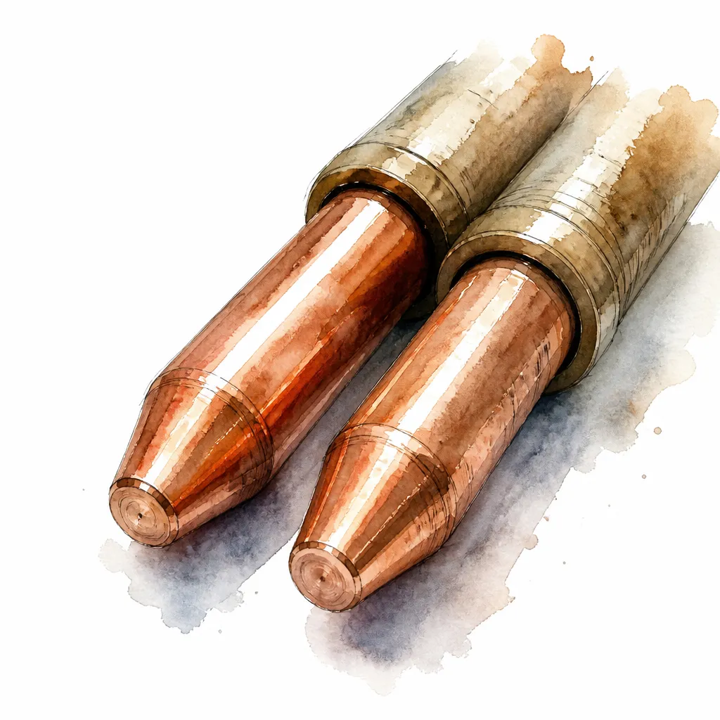 Watercolour illustration of a pair of burnished copper spot welding electrode tips.