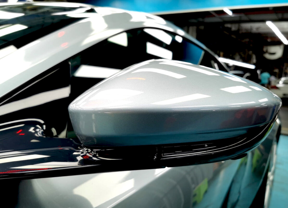 Side panel of the Aston Martin DB11 with the titanium finish locked in.