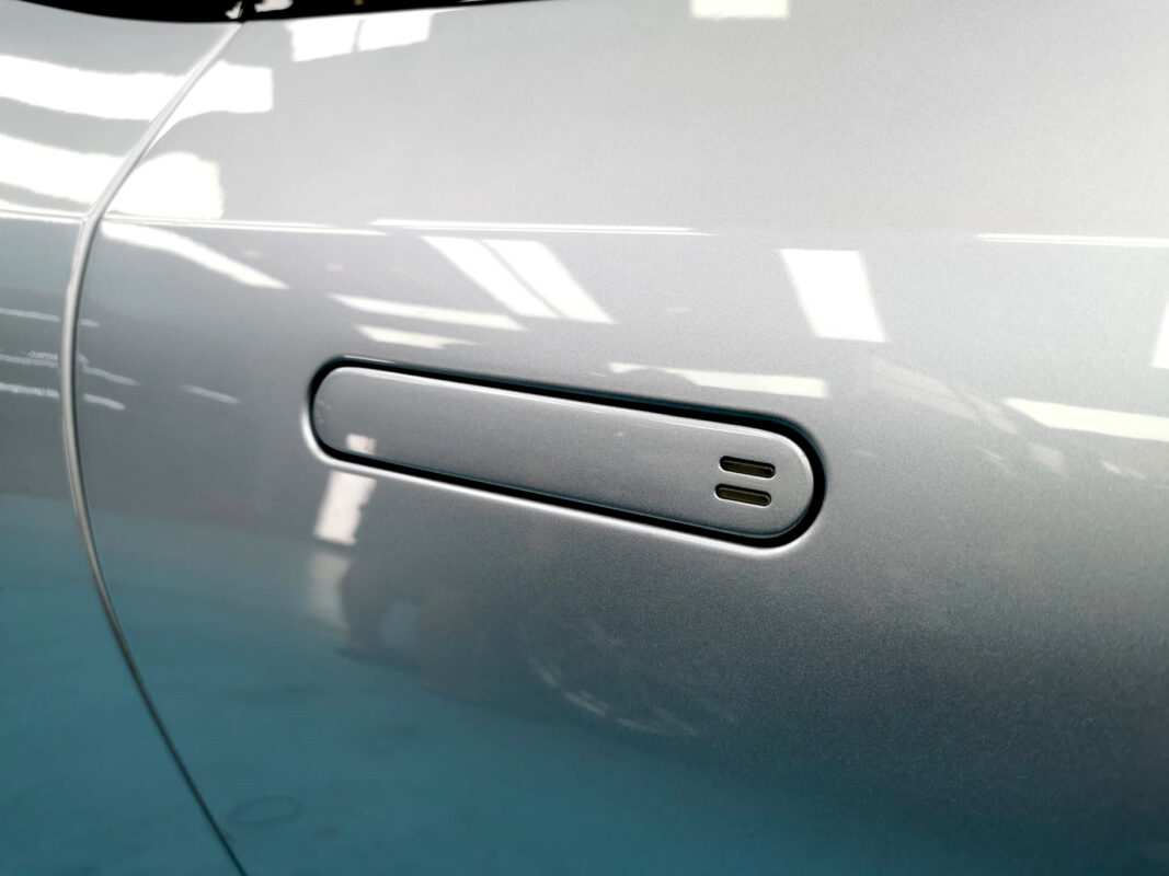 Front three-quarter view of the Aston Martin DB11 after coating.
