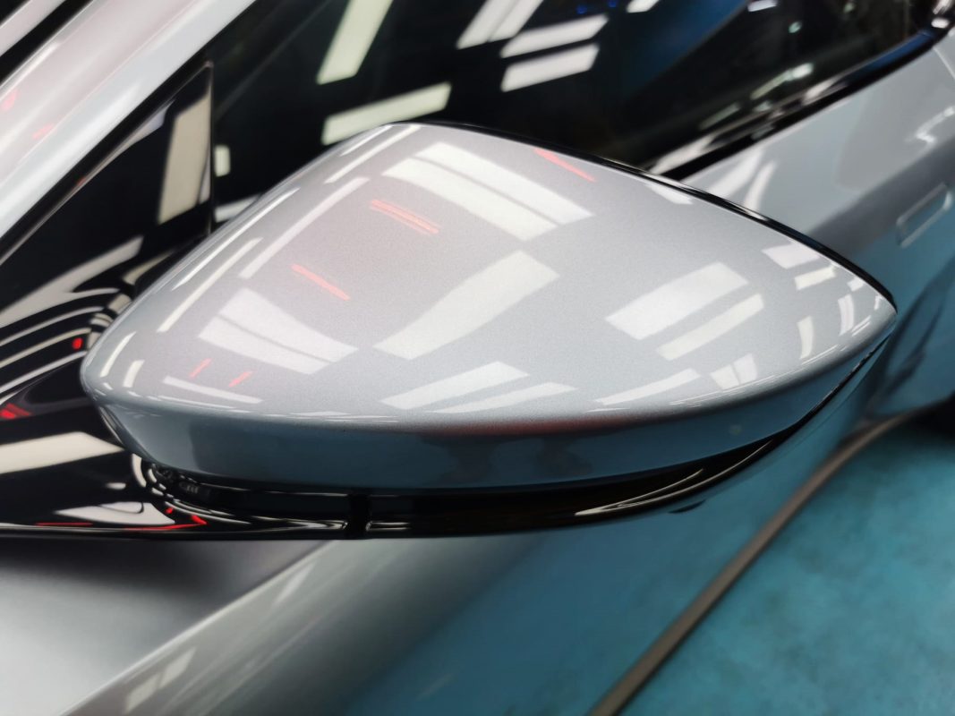 Side panel of the Aston Martin DB11 V8 with the ceramic finish locked in.