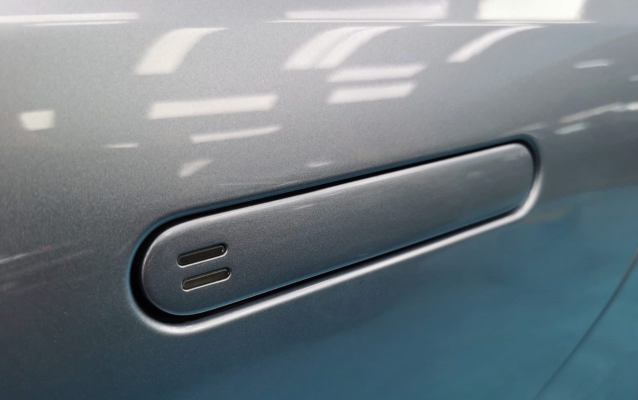 Front three-quarter view of the Aston Martin DB11 V8 after coating.