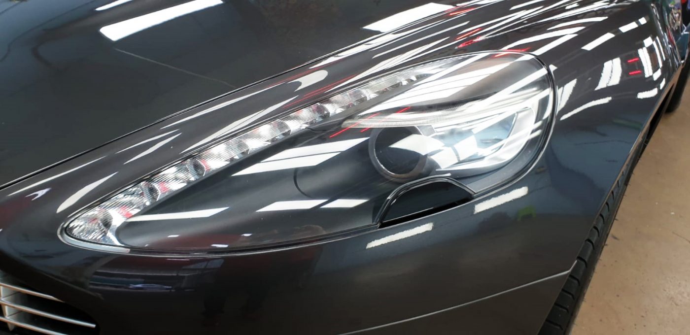 The Rapide's coated paintwork showing clean reflections.