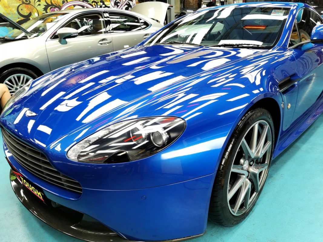 The Aston Martin V8 from a side angle after the titanium coating.