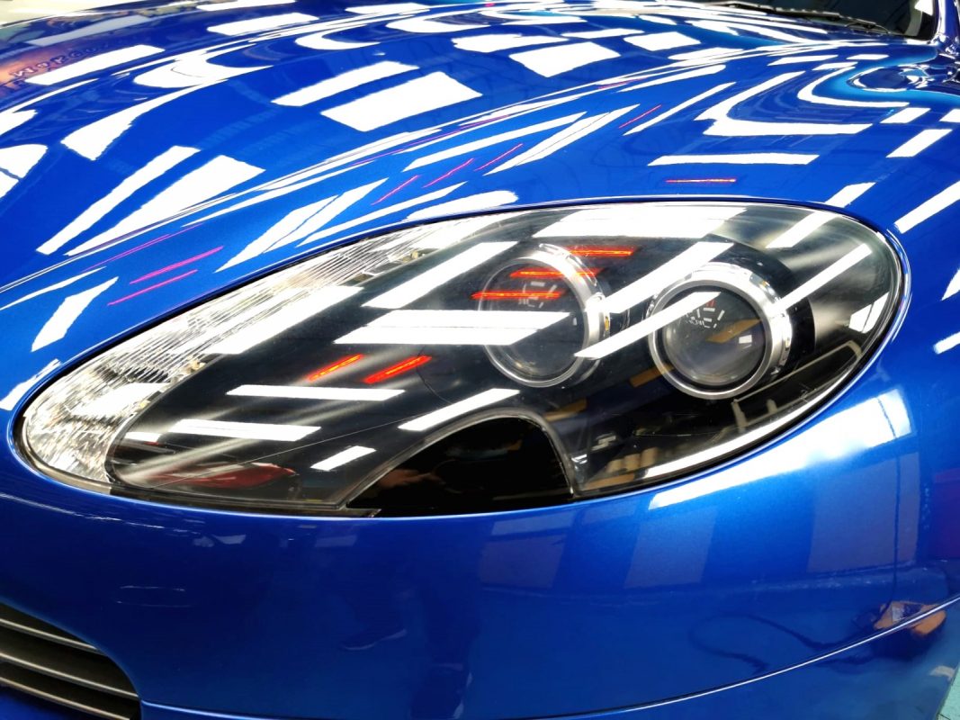 The V8's coated paintwork showing clean reflections.