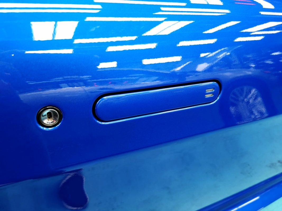 Front three-quarter view of the Aston Martin V8 after coating.
