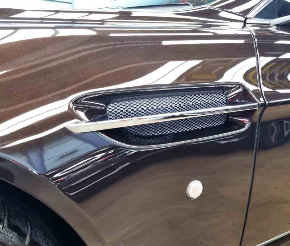 Front three-quarter view of the V8 Vantage after coating.