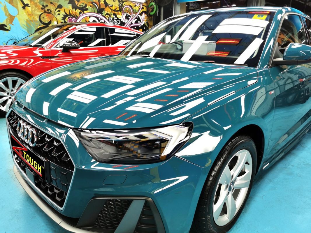 The Audi A1 from a side angle after the titanium coating.
