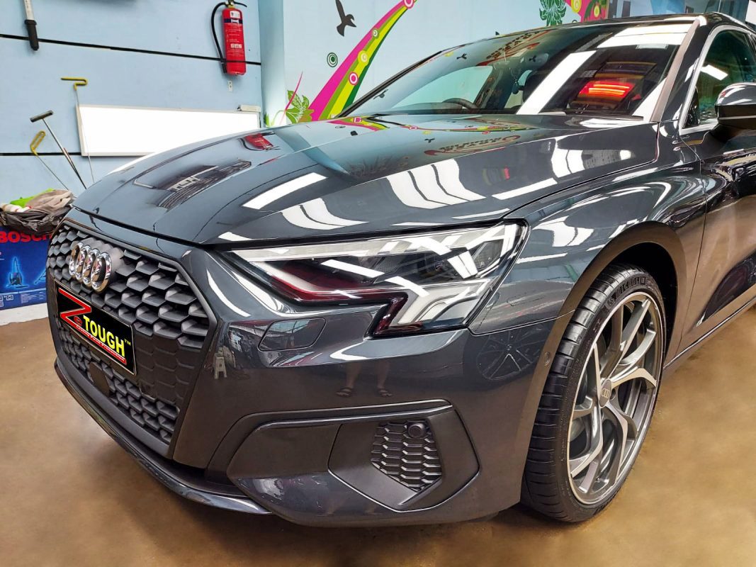 The Audi A3 from a side angle after the titanium coating.