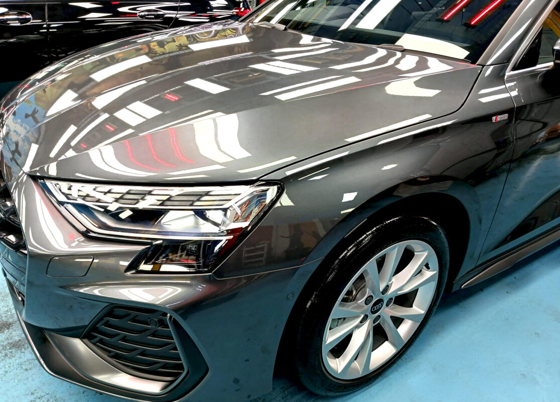 The Audi A3 from a side angle after the titanium coating.