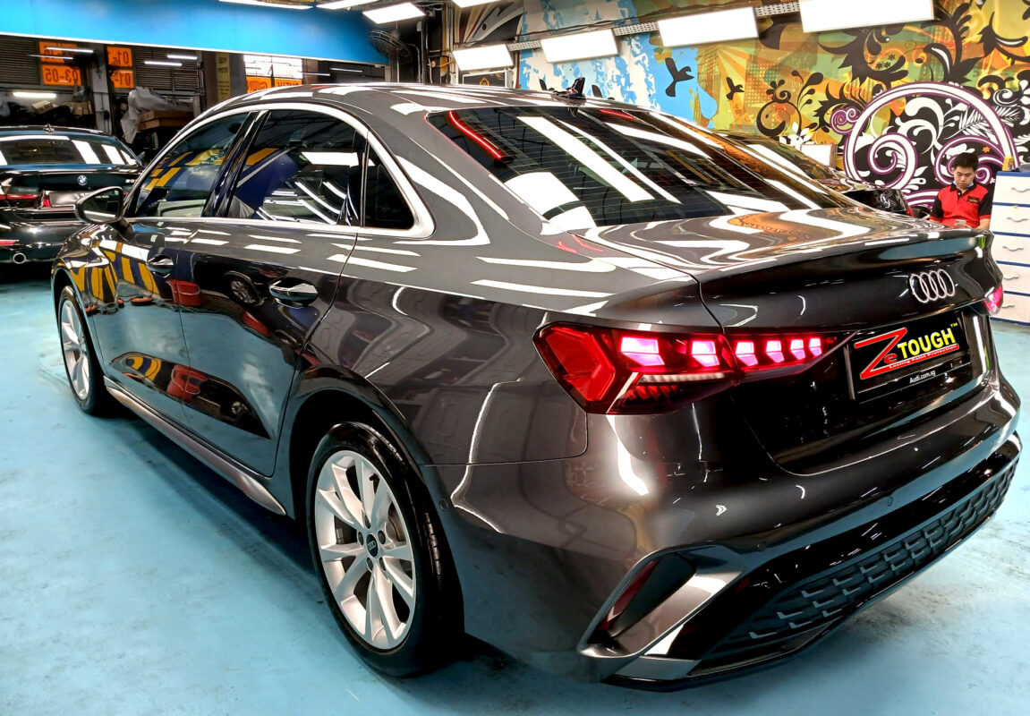 Front three-quarter view of the Audi A3 after coating.