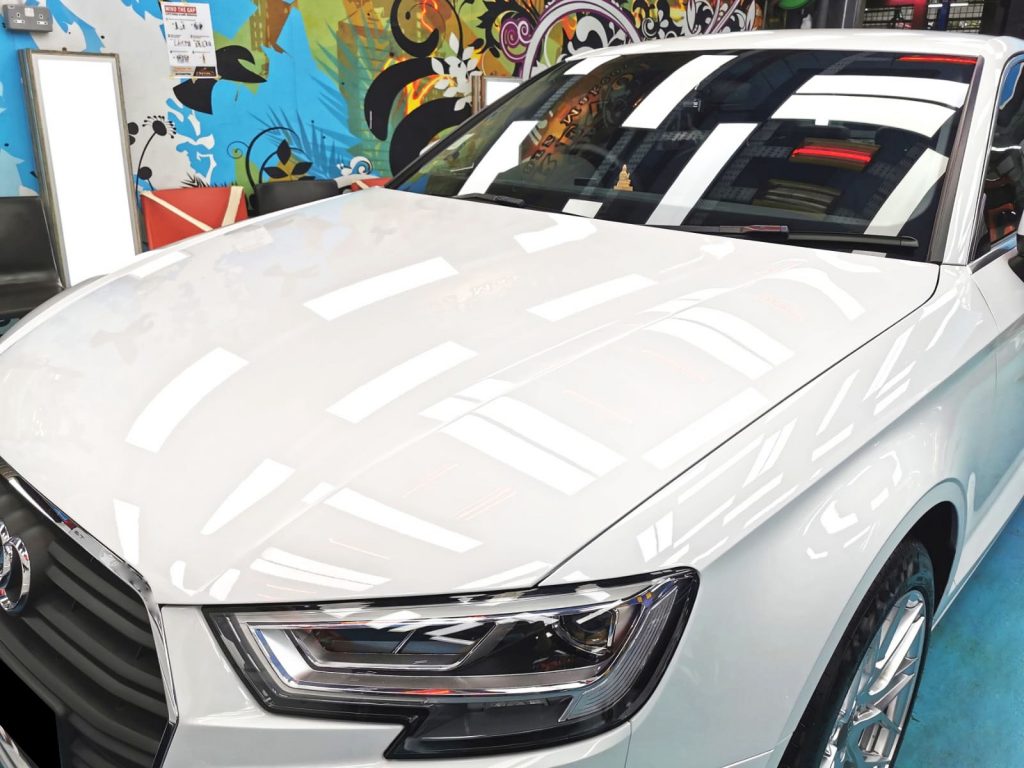 The Audi A3 from a side angle after the ceramic coating.