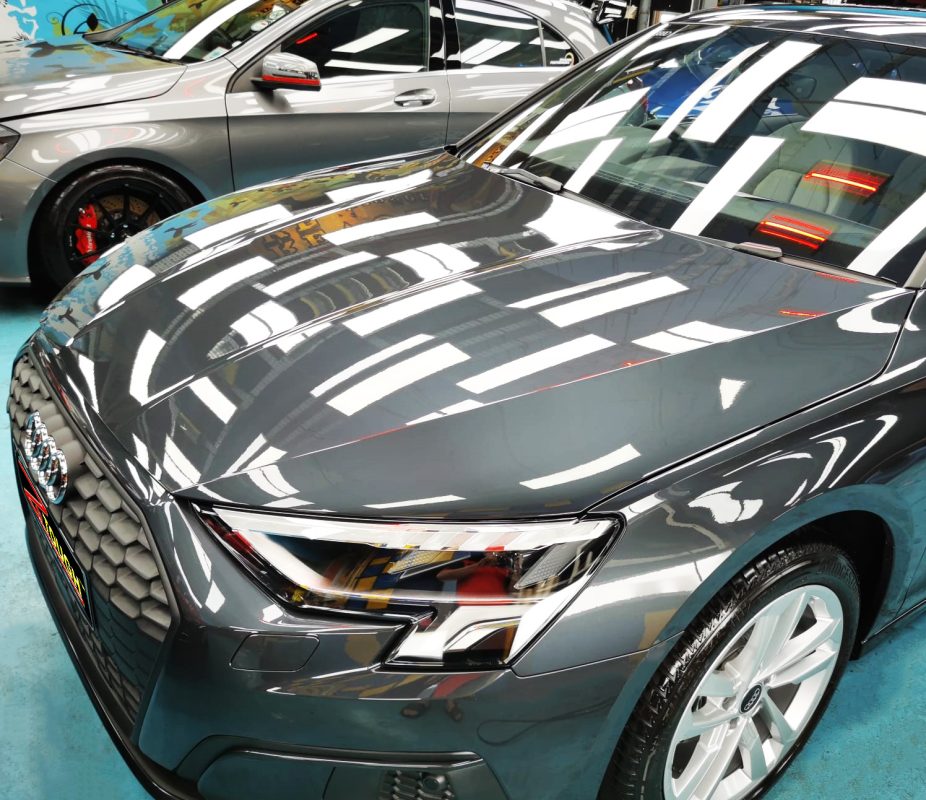 The Audi A3 from a side angle after the ceramic coating.