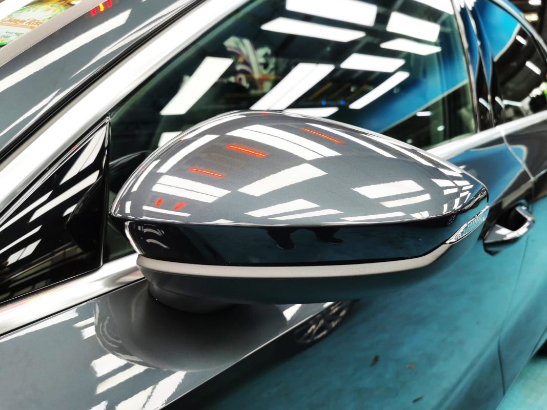 Side panel of the Audi A3 with the titanium finish locked in.
