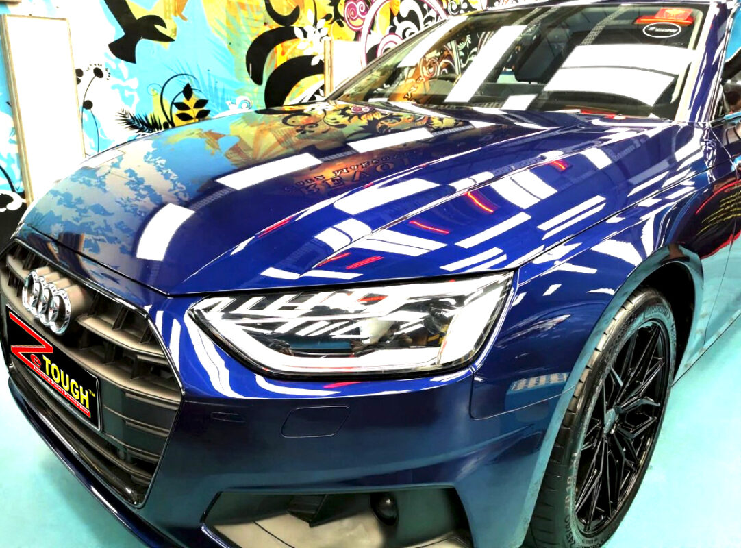 The Audi A4 from a side angle after the titanium coating.