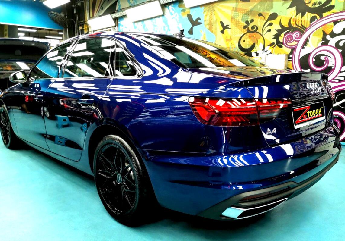 Front three-quarter view of the Audi A4 after coating.