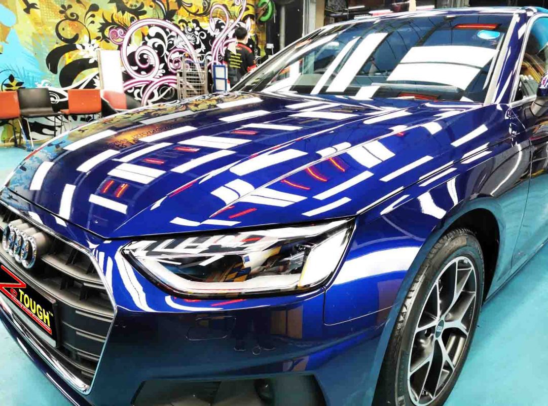 The Audi A4 from a side angle after the ceramic coating.