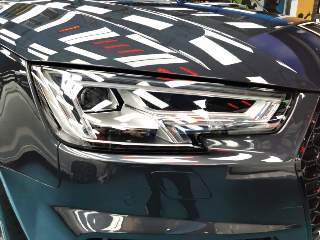 The A4's coated paintwork showing clean reflections.