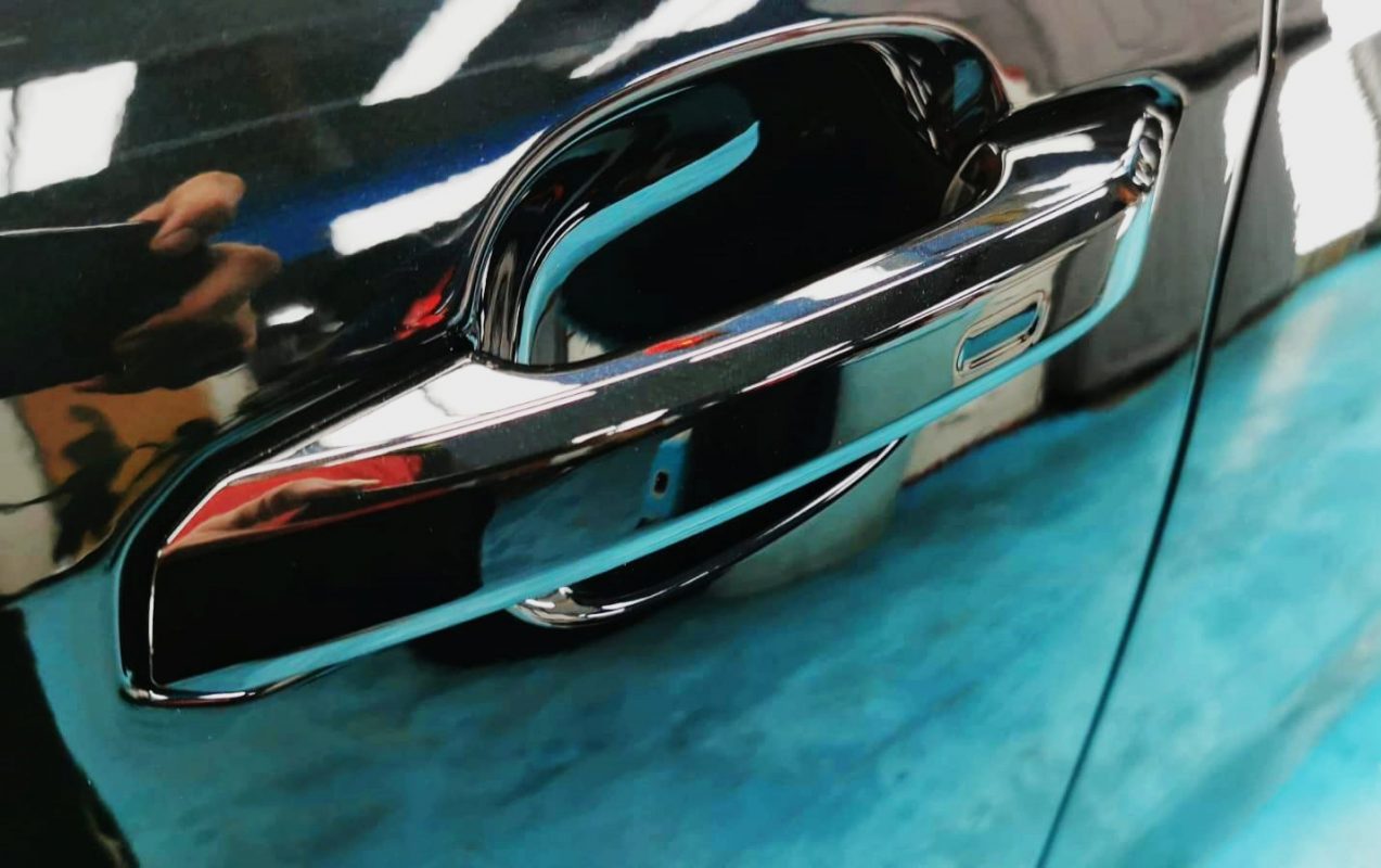 Front three-quarter view of the Audi A4 after coating.