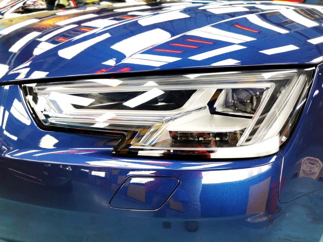 The A4's coated paintwork showing clean reflections.