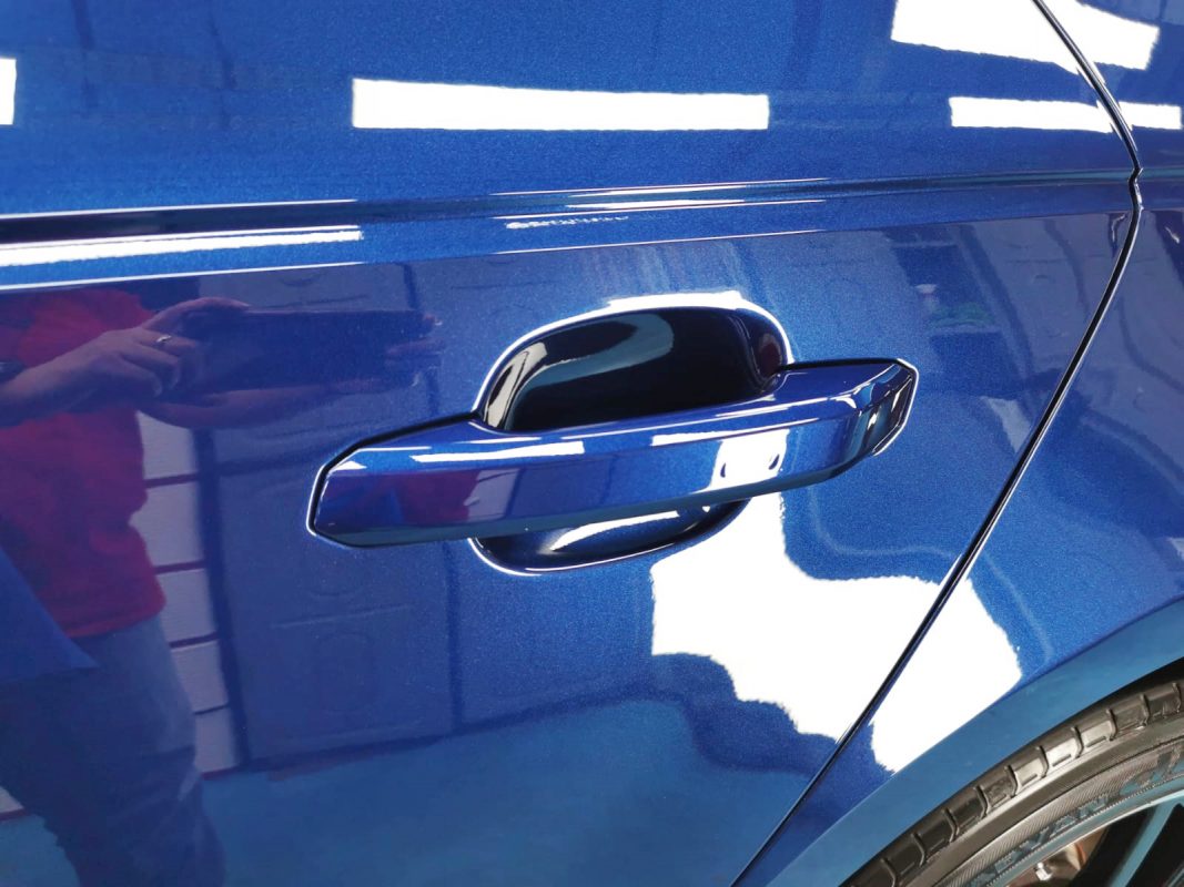 Front three-quarter view of the Audi A4 after coating.