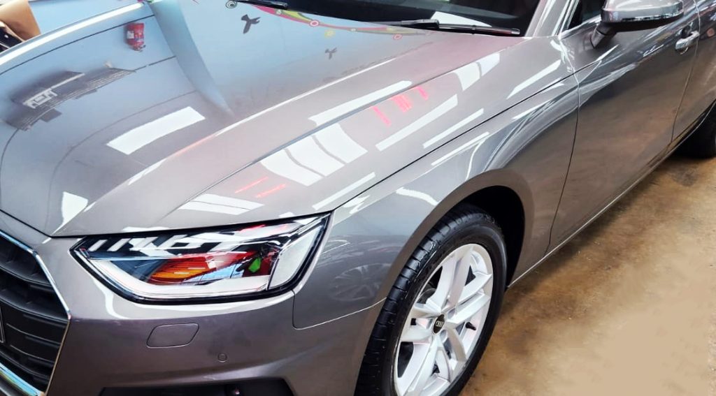 The Audi A4 from a side angle after the ceramic coating.