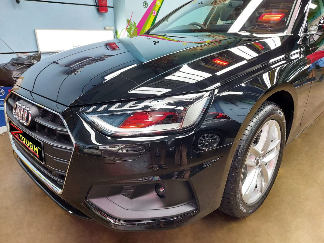 The Audi A4 from a side angle after the titanium coating.