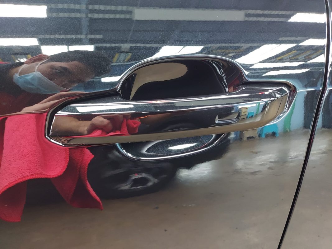 Front three-quarter view of the Audi A4 after coating.