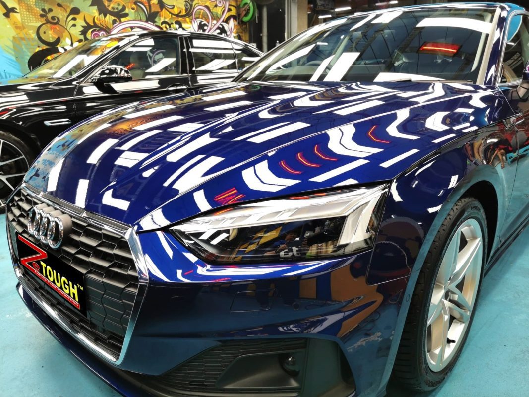 The Audi A5 from a side angle after the ceramic coating.