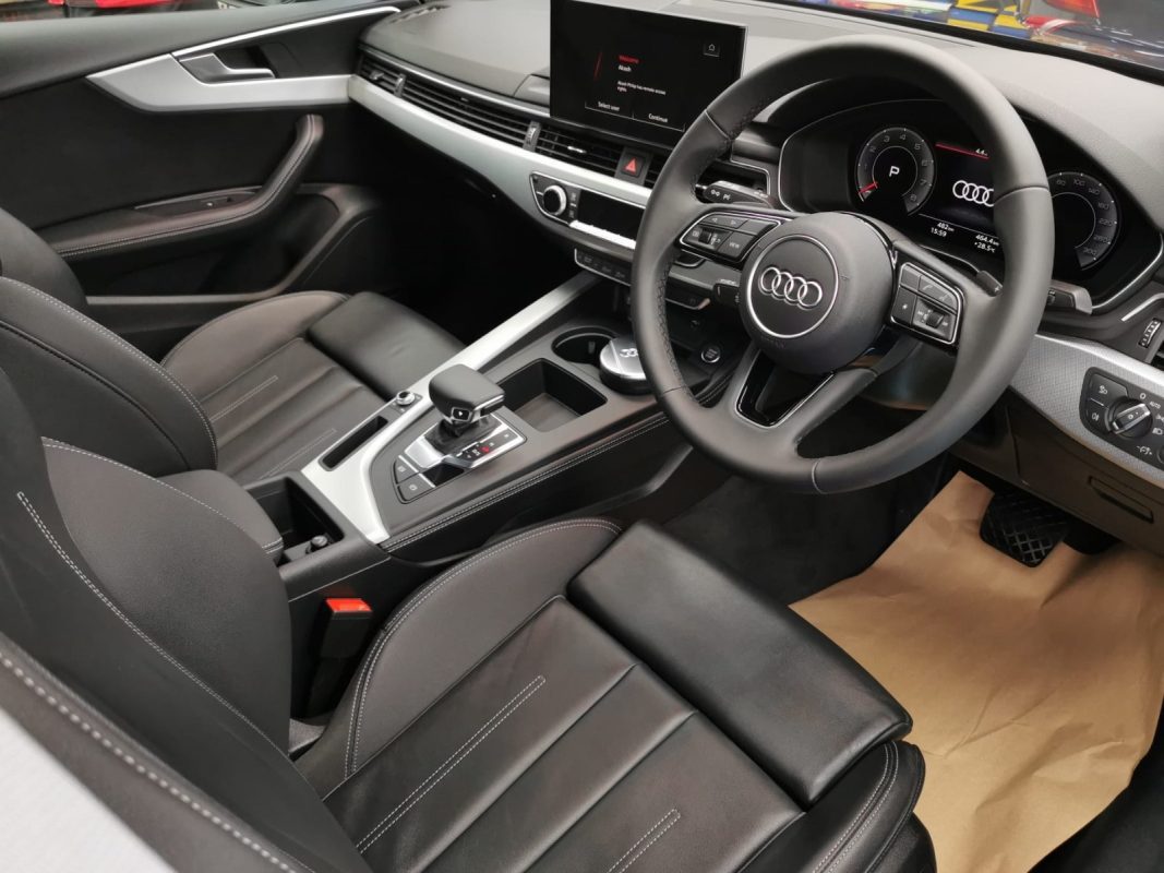 The Audi A5 parked in the workshop, freshly coated.