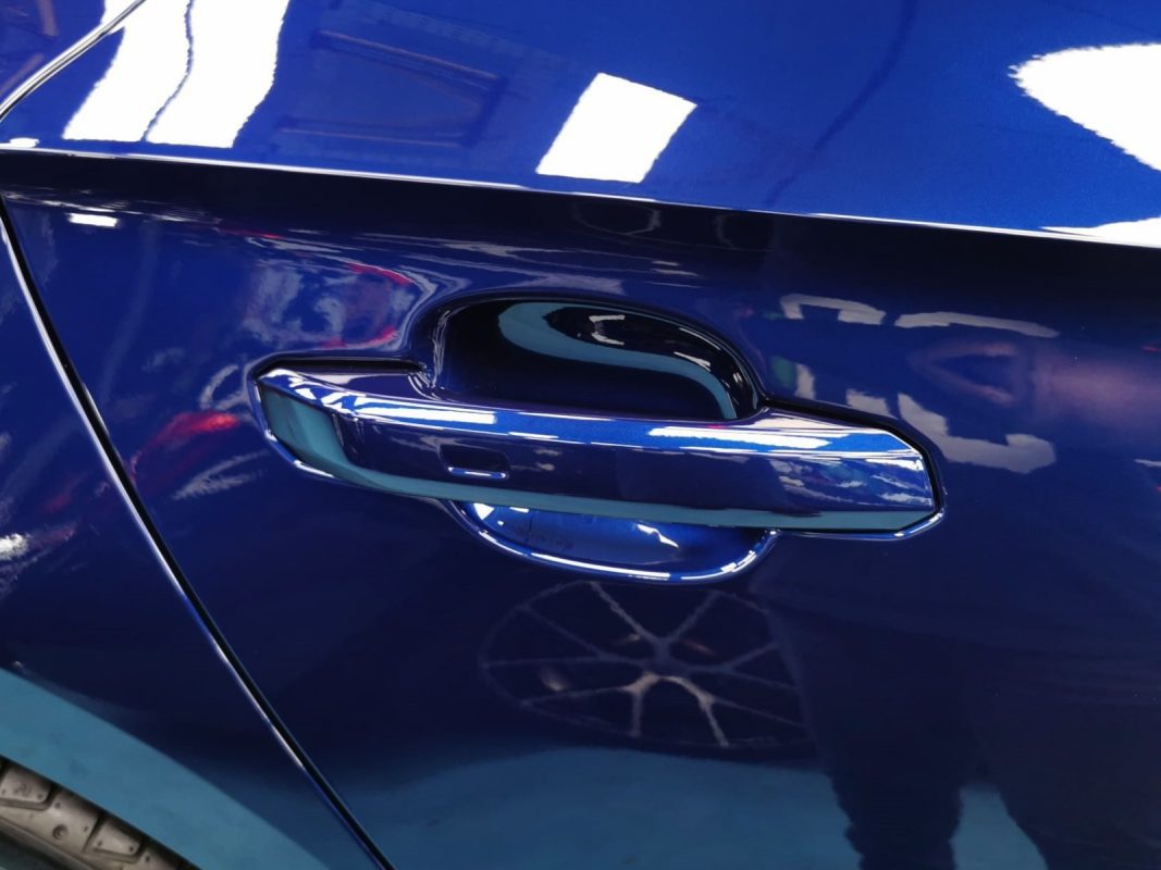 Front three-quarter view of the Audi A5 after coating.