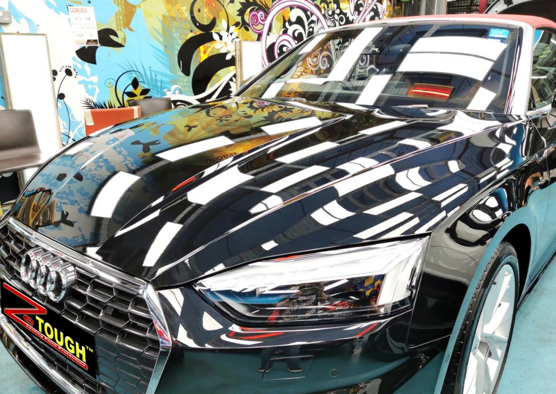 The Audi A5 Cabrio from a side angle after the titanium coating.