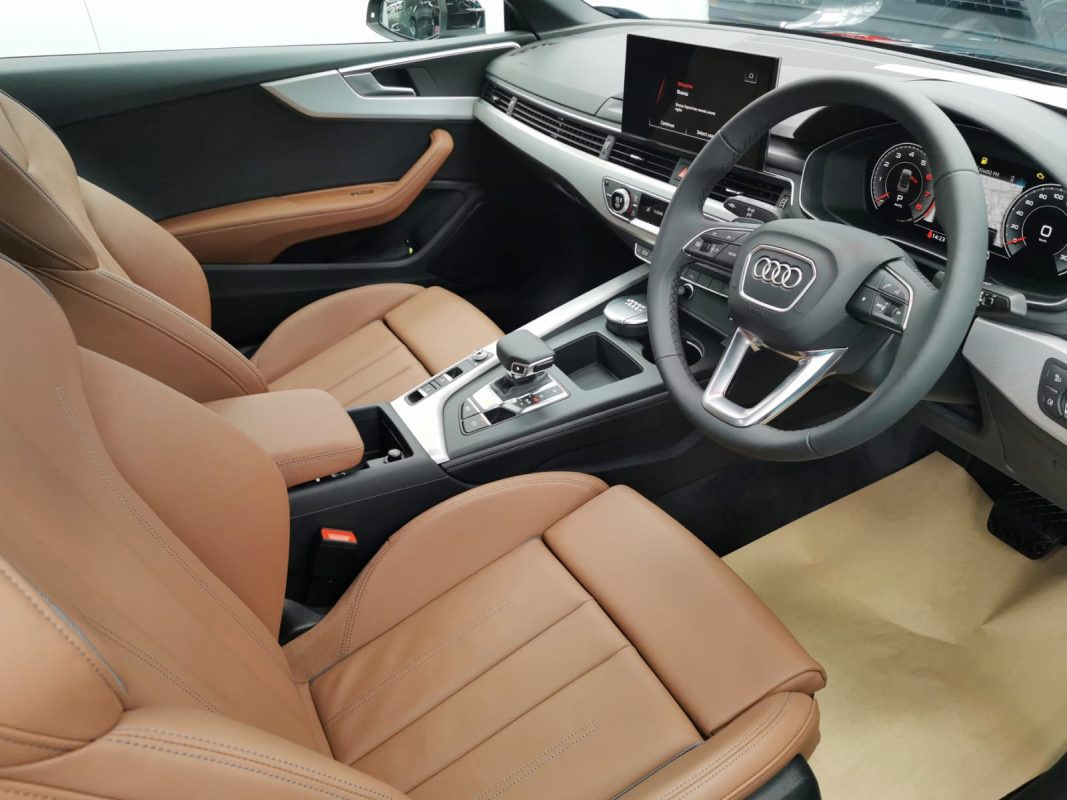 The Audi A5 Cabrio parked in the workshop, freshly coated.