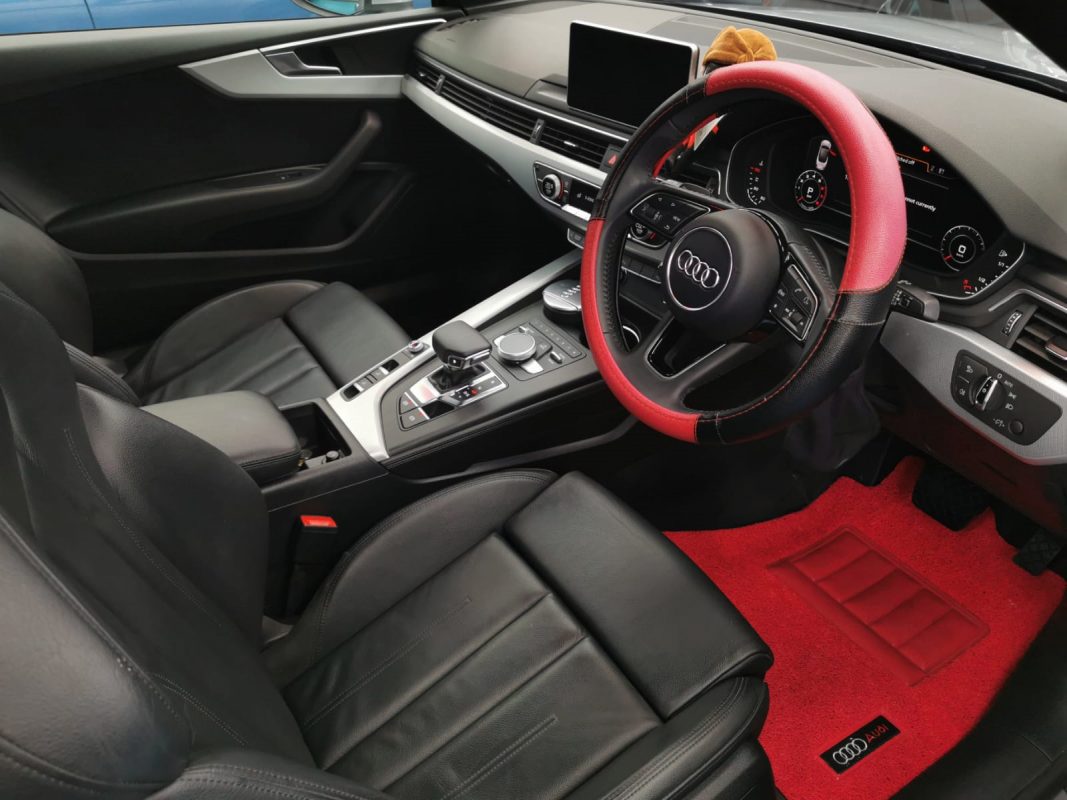 The Audi A5 Cabriolet parked in the workshop, freshly coated.