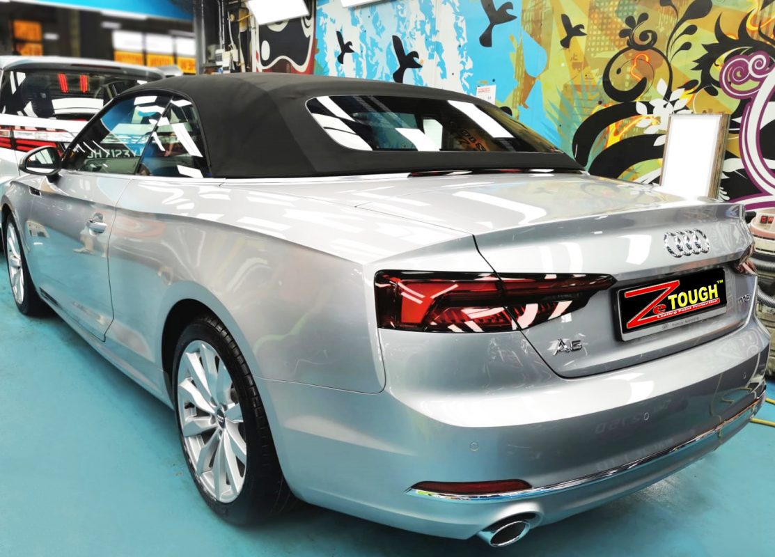 Rear quarter of the Audi A5 Cabriolet, glossy and protected.